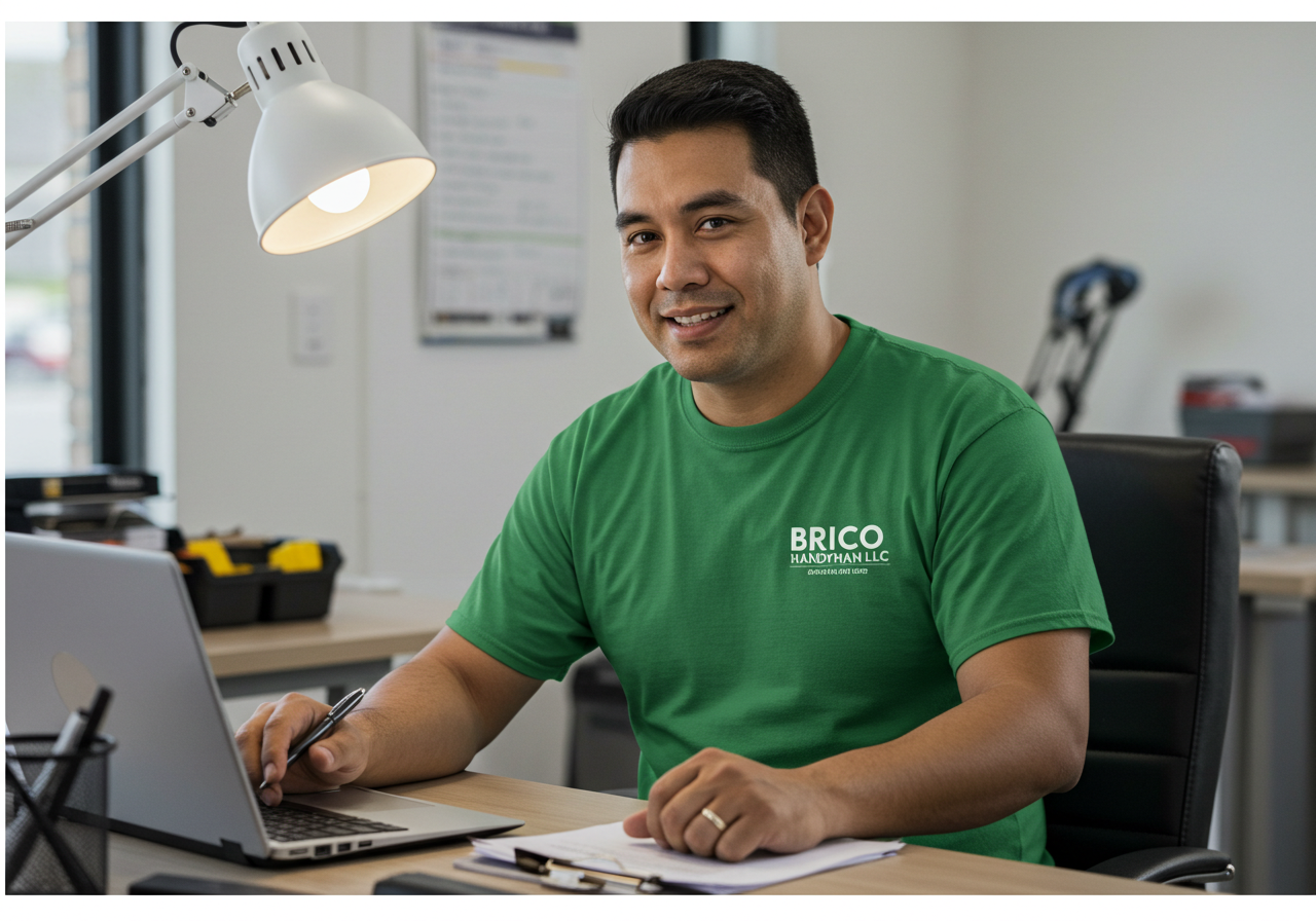 Friendly Brico Handyman team member ready to help with customer service and scheduling in modern office