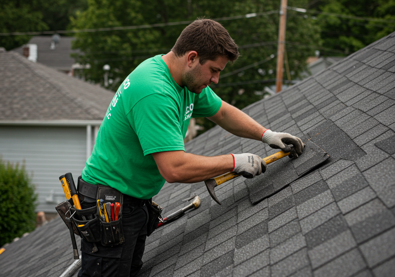 Professional Brico handyman working on roof repair - demonstrating our skilled craftsmanship and attention to detail