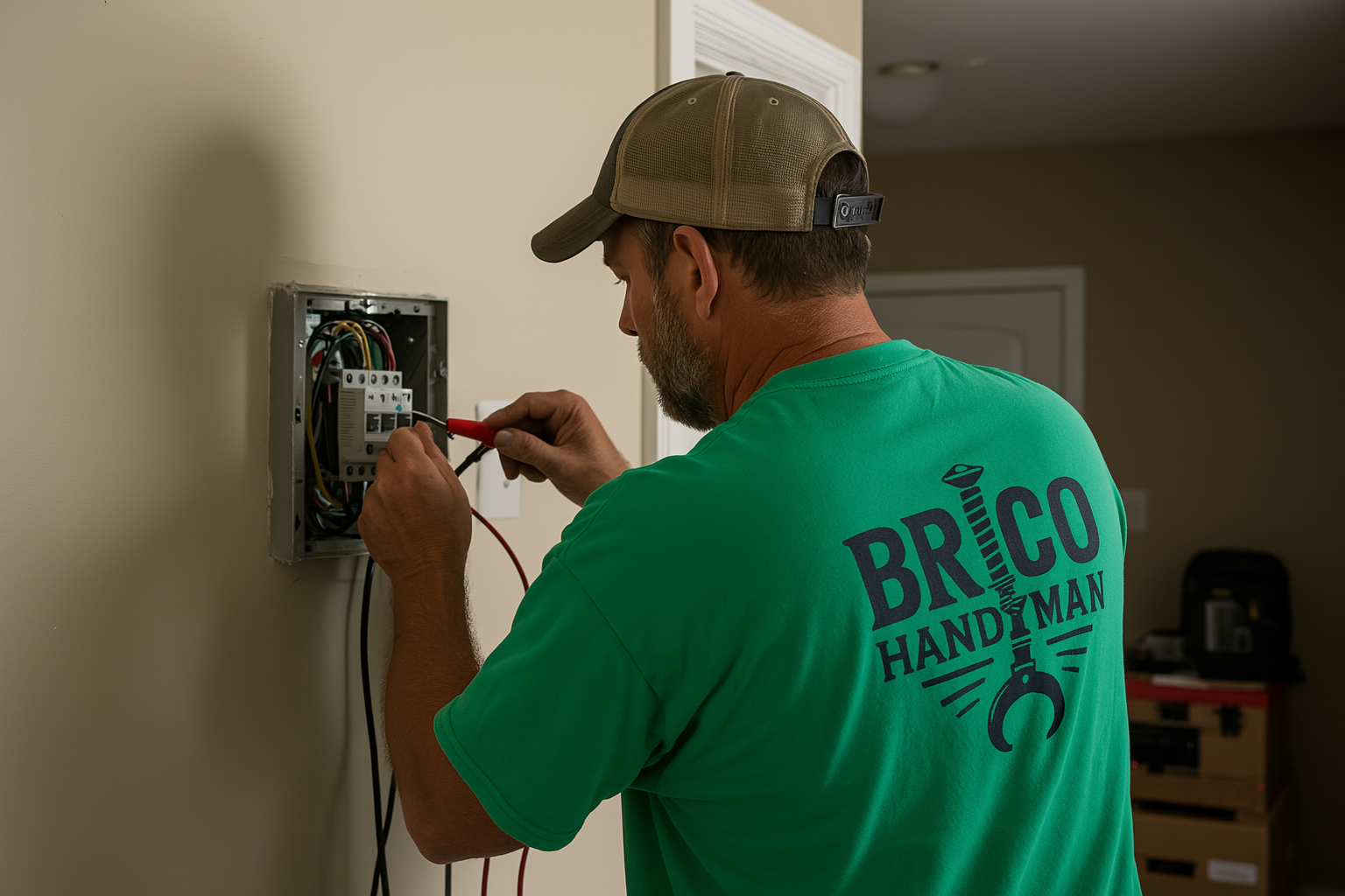 Professional Brico handyman performing electrical work - showcasing our expert electrical services